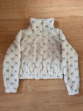 Thread & Supply Ivory Sherpa Zip Jacket with Black Diamond Accents